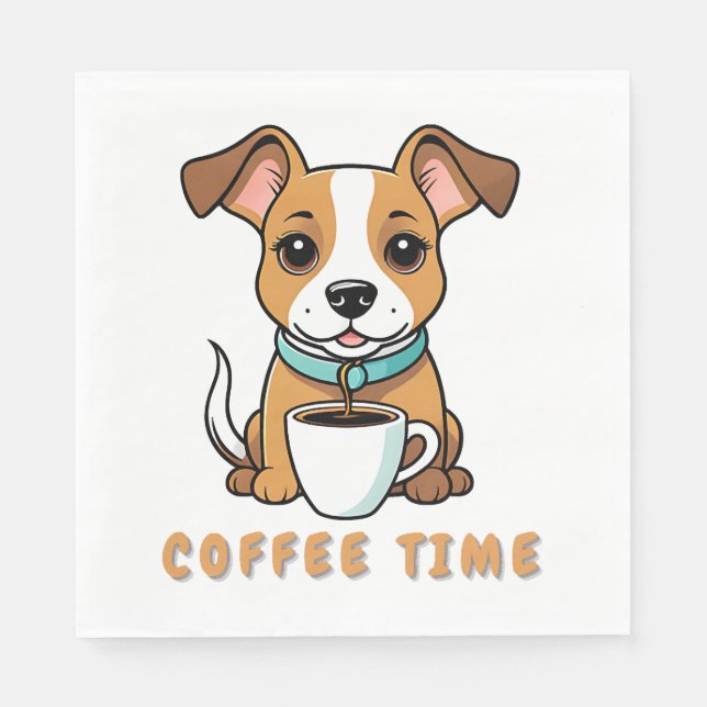 hund med kopp kaffe pappersservett (Framsidan)