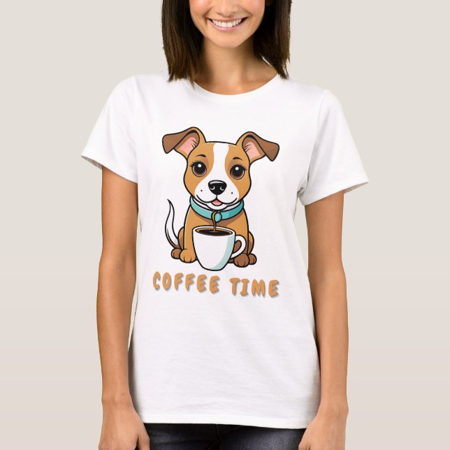 hund med kopp kaffe t shirt (Framsida)