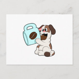 Hund med kopp kaffe vykort