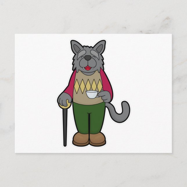 Hund med kopp kaffe vykort (Framsida)