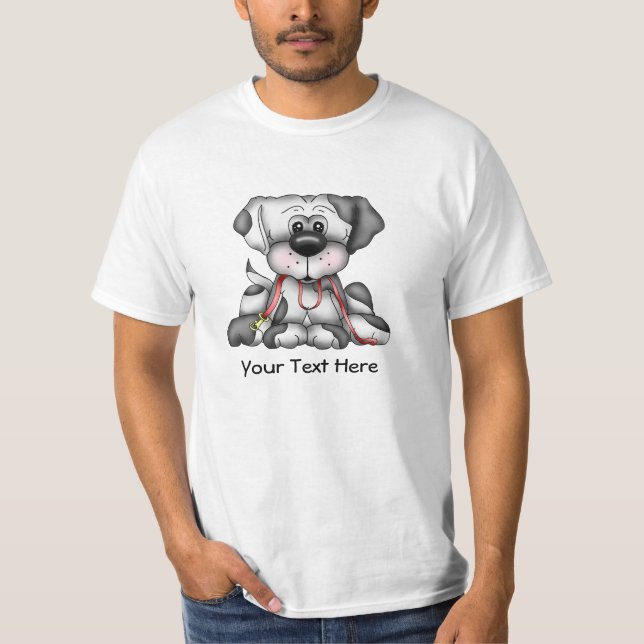 Hund med koppelet (anpassadet) t-shirt (Framsida)