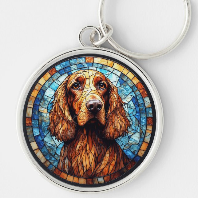 Hund med livfulla detaljer rund silverfärgad nyckelring (Framsidan)