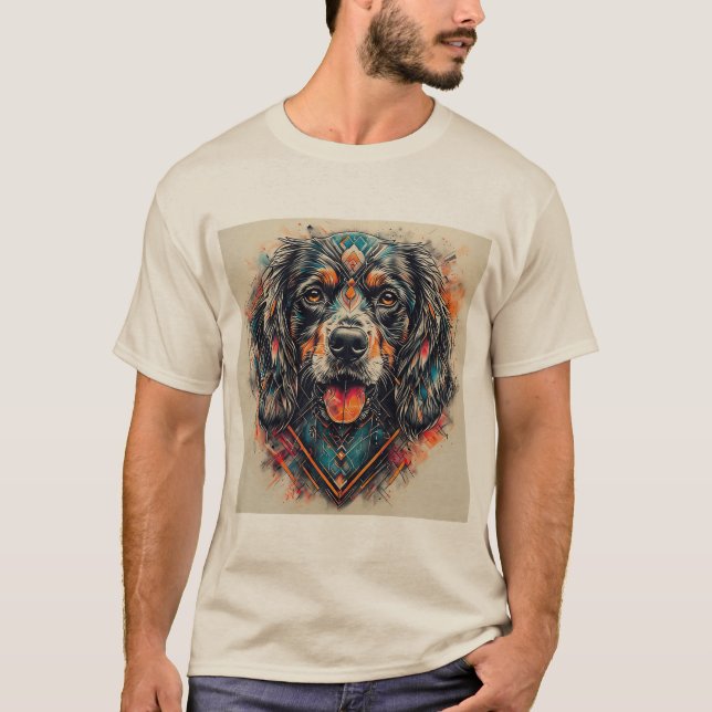 Hund med modern abstrakt design t shirt (Framsida)