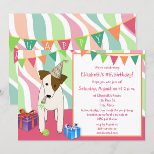 hund med party hat rosa Flickans födelsedagsfest Inbjudningar