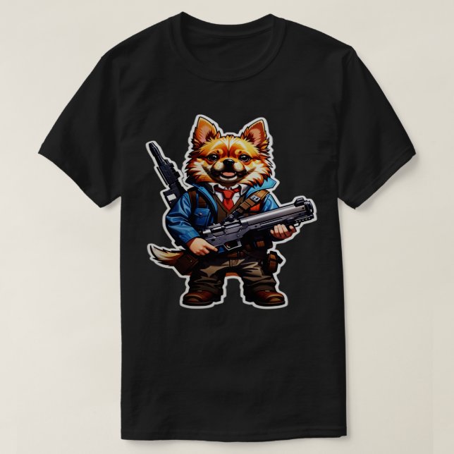 hund med pistol 1 t shirt (Design framsida)