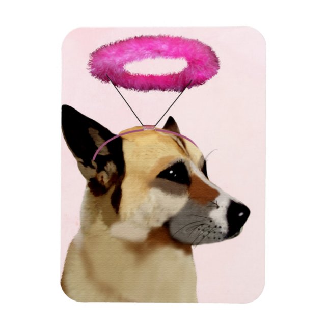 Hund med Rosa Halo Magnet (Vertikal)