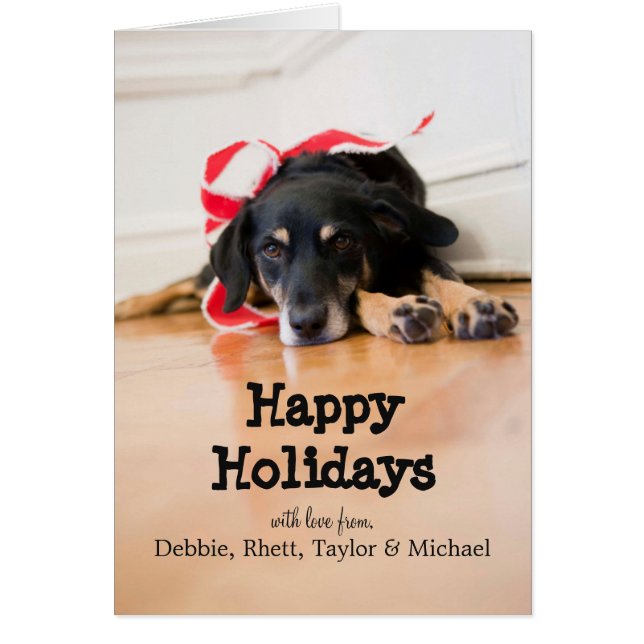 Hund med rosett band jul hälsningskort (Framsidan)