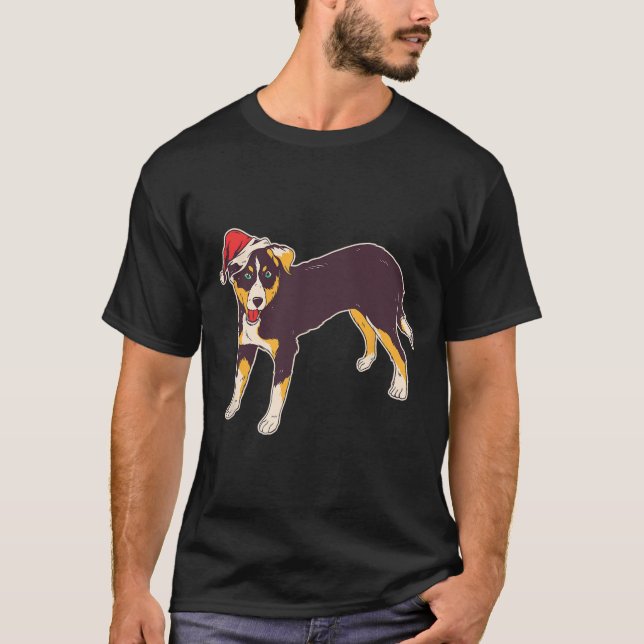 Hund med Santa Hat - Finny jul T Shirt (Framsida)