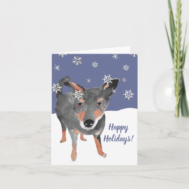 Hund med snöflingor  helgkort (Framsida)