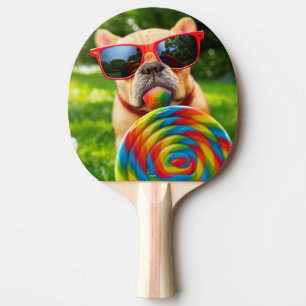 Hund med stor logotyp pingisracket