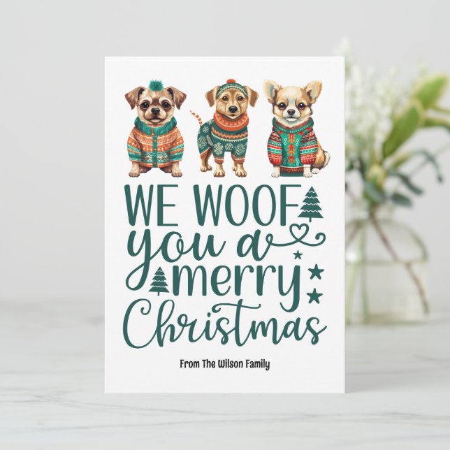 Hund med Sweater | Vi Woof You a God jul Julkort (Stående Fram)