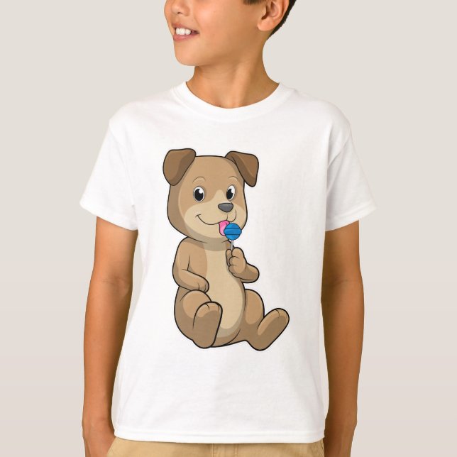 Hund med Sweets Lollipop T Shirt (Framsida)