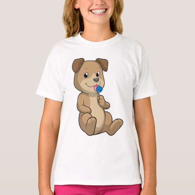 Hund med Sweets Lollipop T Shirt (Framsida)