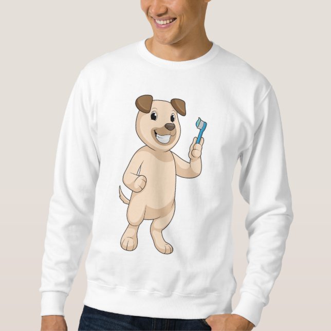 Hund med tandborste lång ärmad tröja (Framsida)