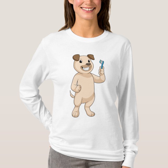 Hund med tandborste t shirt (Framsida)