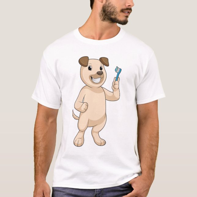 Hund med tandborste t shirt (Framsida)