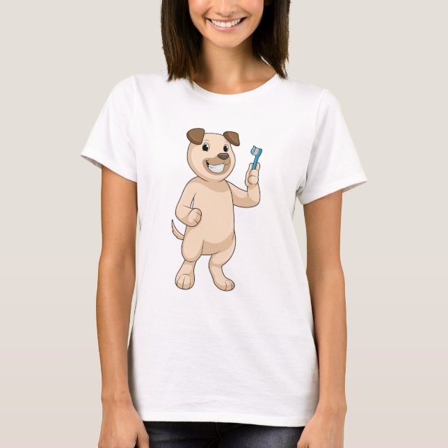 Hund med tandborste t shirt (Framsida)