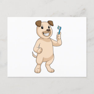 Hund med tandborste vykort