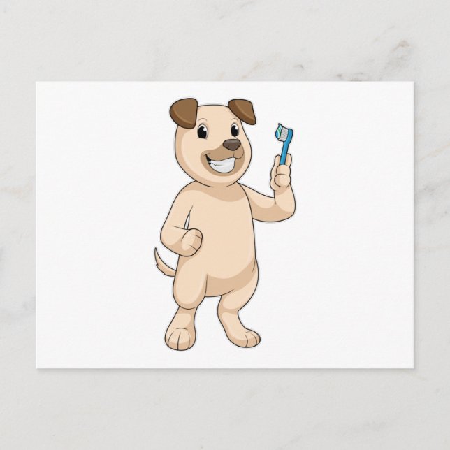 Hund med tandborste vykort (Framsida)