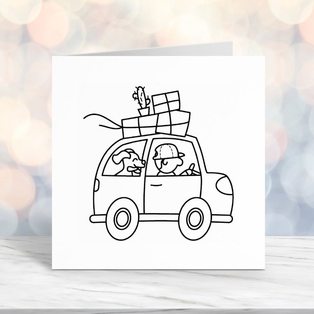 Hund med Tecknad för bilkörning Självfärgande Stämpel (Skapare uppladdad)