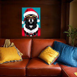 hund med tomthattar och solglasögon| AI Art Poster