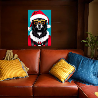 hund med tomthattar och solglasögon| AI Art Poster