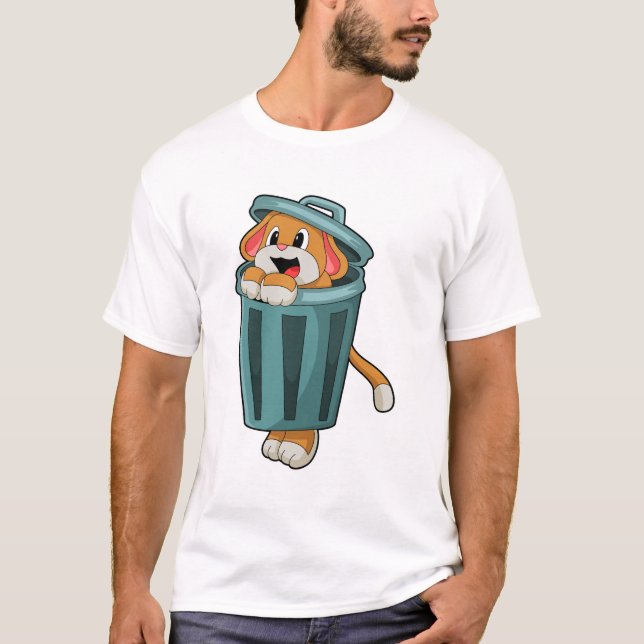 Hund med Trashcan T Shirt (Framsida)