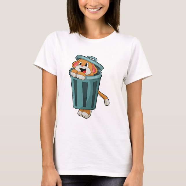 Hund med Trashcan T Shirt (Framsida)