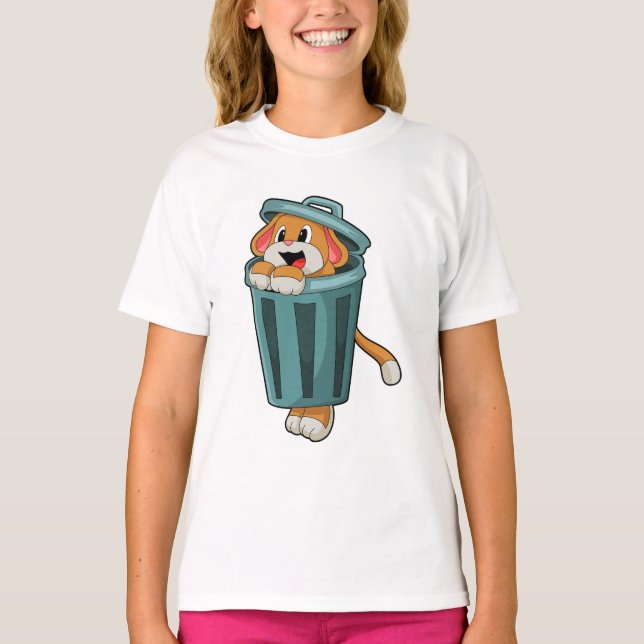 Hund med Trashcan T Shirt (Framsida)