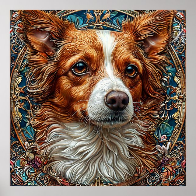 Hund med utsmyckad dekorativ bakgrund poster (Framsidan)