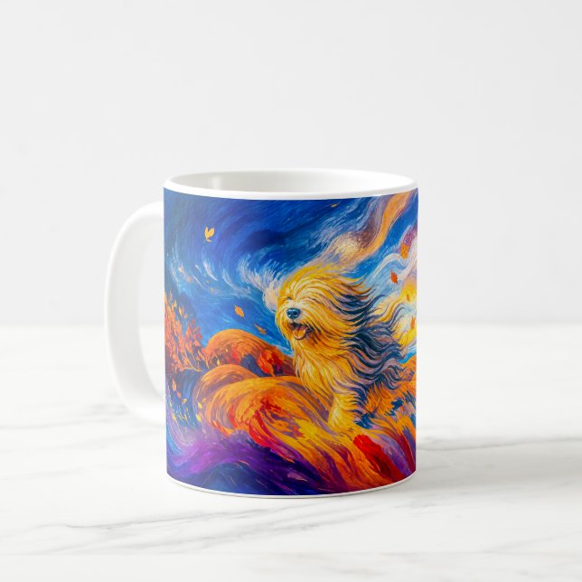 Hund med vindpinad päls på höstbacke kaffemugg (Framsida vänster)