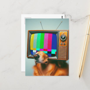 Hund Med vintage TV Ansikte Vykort