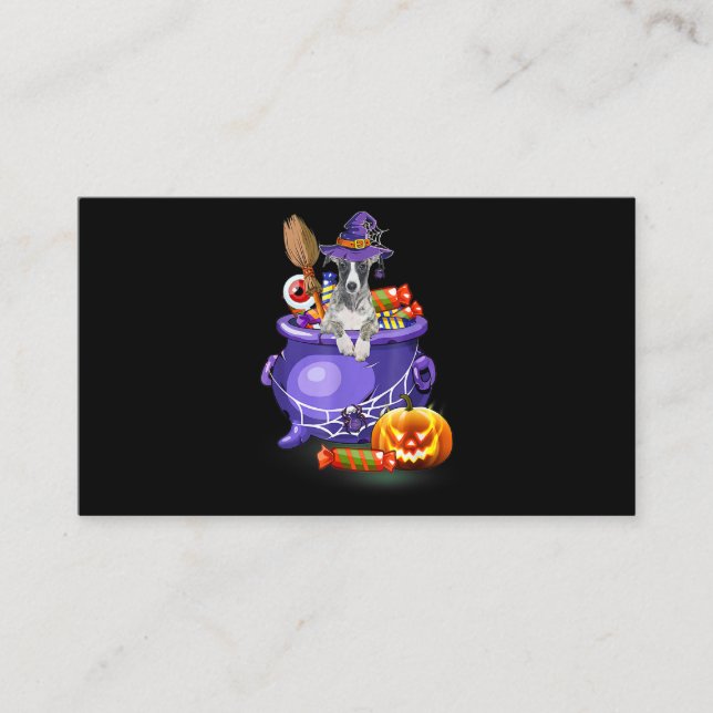 Hund med Witch Hat Candy Pumpkin Halloween Visitkort (Framsida)