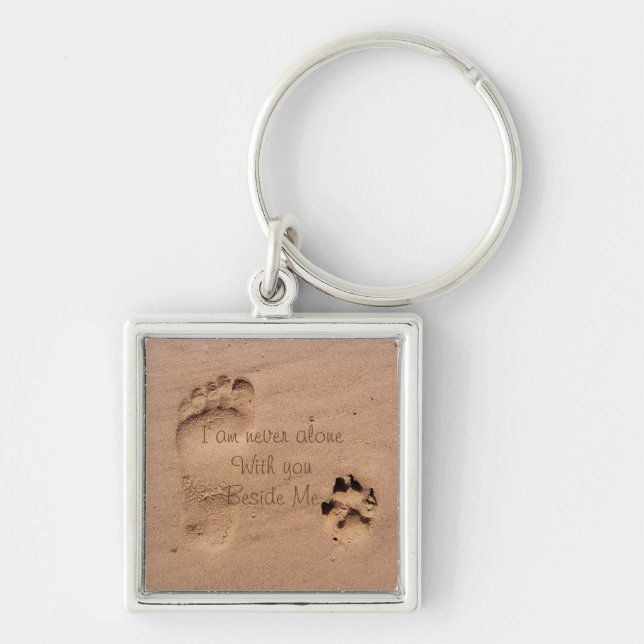 Hund Memorial-avtryck i Sand-Personlig Fyrkantig Silverfärgad Nyckelring (Framsidan)