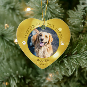 Hund Memorial FUREVER I VÅRA HEARTS Photo Keepsak Julgransprydnad Keramik