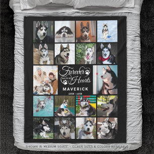 Hund Memorial FUREVER I VÅRA HJÄRTAT FOTOCollage Fleecefilt