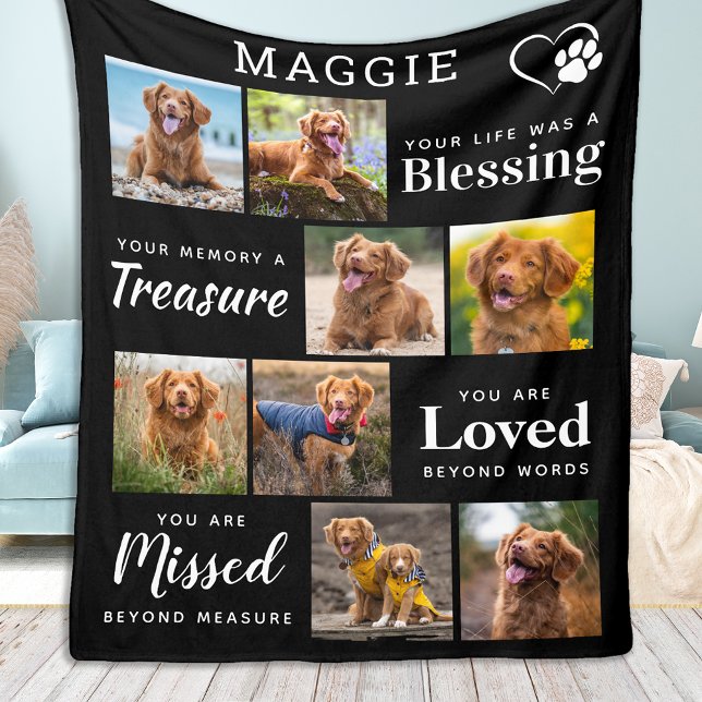 Hund Memorial Gift - Personlig Pet Loss 8-foto Fleecefilt (Skapare uppladdad)