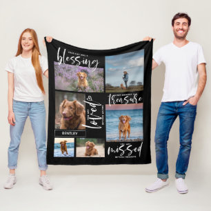 Hund Memorial Gift- Pet Loss Namn 6 Photo Keepsaké Fleecefilt