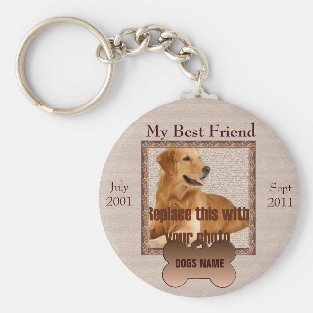 Hund Memorial i vackra Brown Tones Nyckelring (Framsidan)