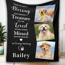 Hund Memorial Personlig Pet Loss Gift 3-foto Fleecefilt