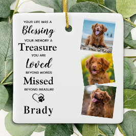 Hund Memorial Personlig Pet Loss Gift 3-foto Julgransprydnad Keramik