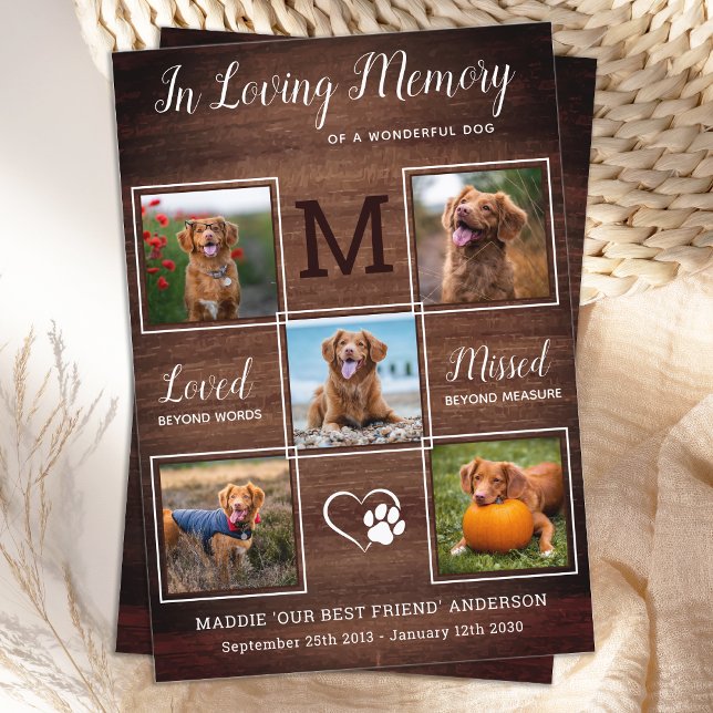 Hund Memorial Pet-förlust Personalize 5 fotosympat Tack Kort (Skapare uppladdad)