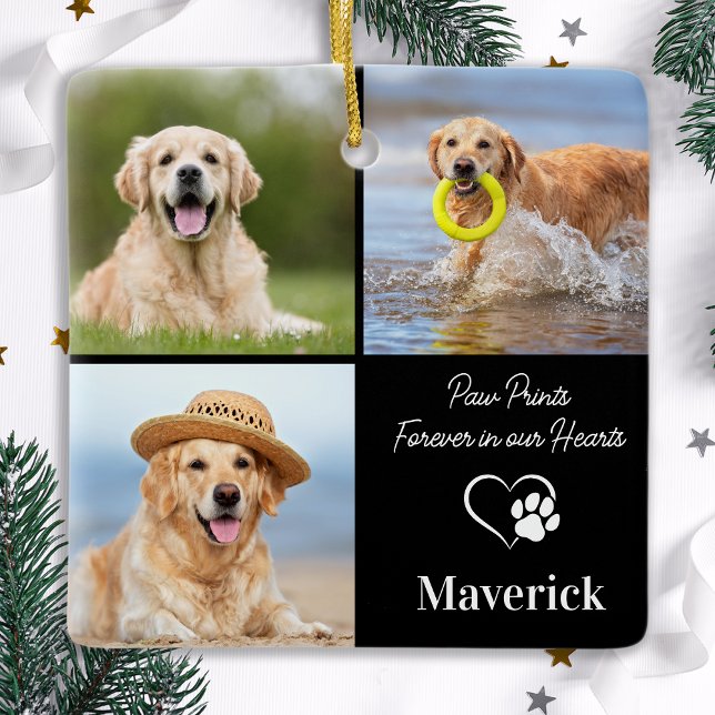 Hund Memorial Pet Loss Personlig 3 Photo Collage Julgransprydnad Keramik (Skapare uppladdad)