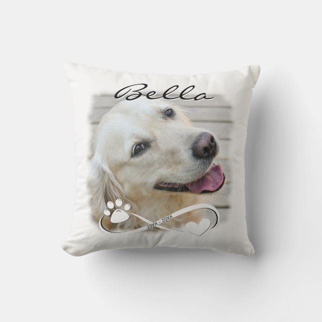 Hund Memorial Photo Tass Heart Infinity Keepsak Kudde (Framsida)