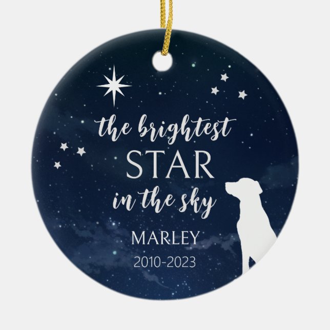 Hund Memorial Photo Whimsical Julgransprydnad Keramik (Framsidan)