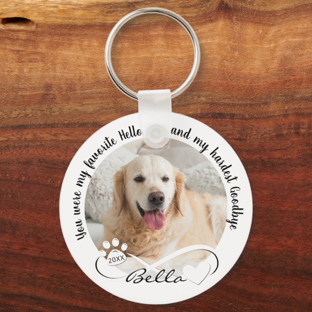 Hund Memorial Quote 2 Photo Pawprint Heart Infinit Nyckelring (Framsida)