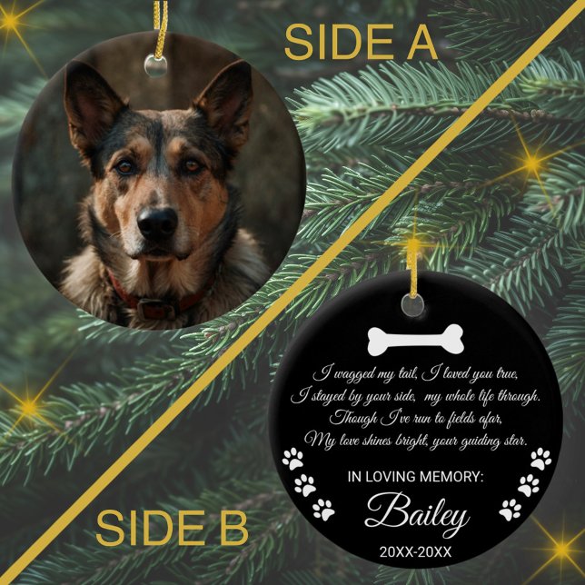 Hund Memorial Sympathy. Anpassat namn och egen tex Julgransprydnad Keramik (Skapare uppladdad)