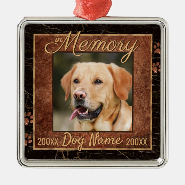 Hund Memory Marble Rustic Memorial Keepsaké Julgransprydnad Metall (Framsidan)