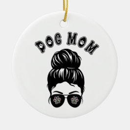 Hund Messy Bun Black & White Art Julgransprydnad Keramik