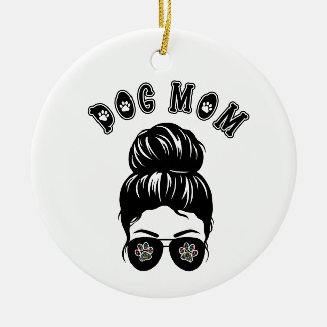 Hund Messy Bun Black & White Art Julgransprydnad Keramik (Framsidan)